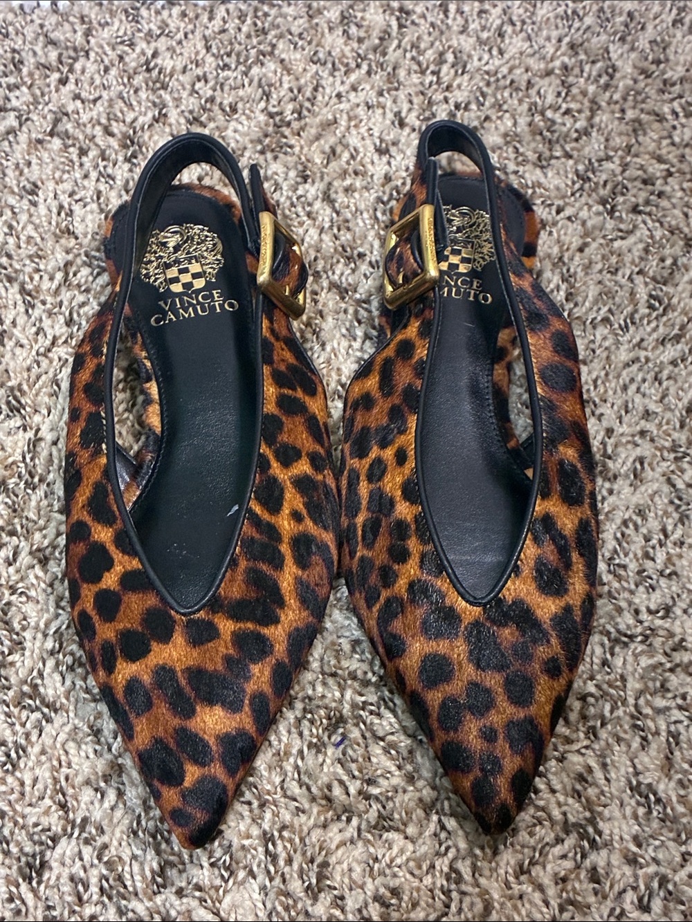 Vince Camuto Leopard-Print Pointed Slingback Flats - Brown and Black